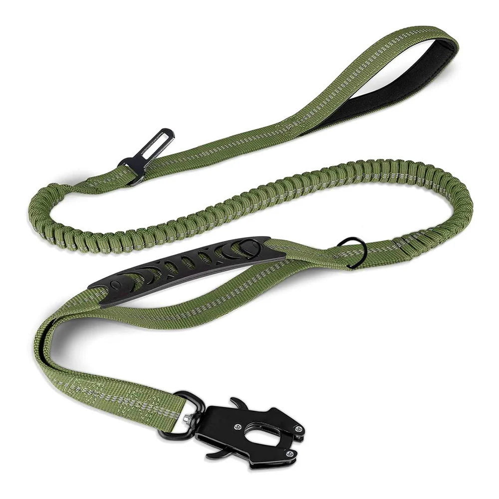Adjustable Tactical Bungee Dog Leash Heavy Duty Reflective Seatbelt Lead