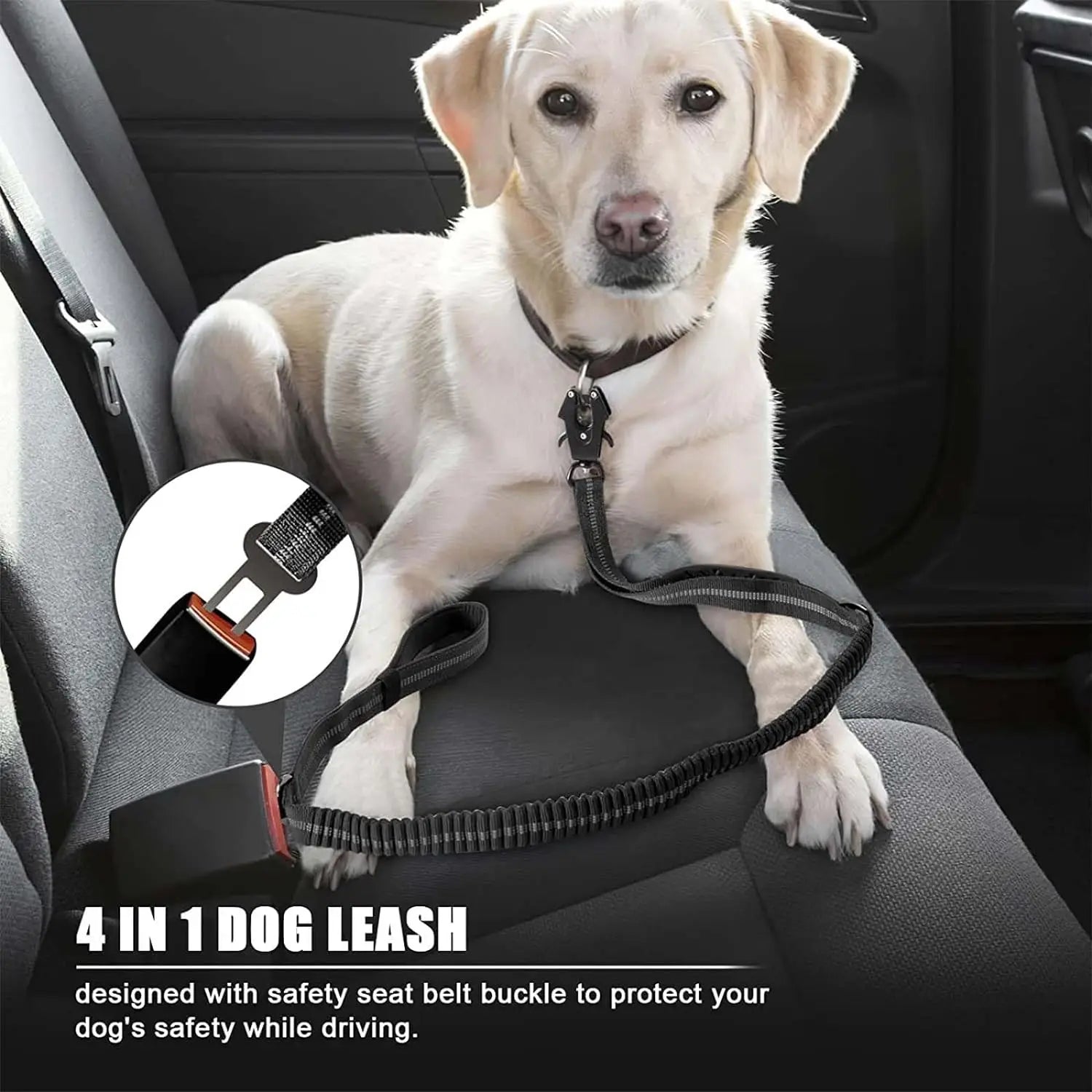 Adjustable Tactical Bungee Dog Leash Heavy Duty Reflective Seatbelt Lead
