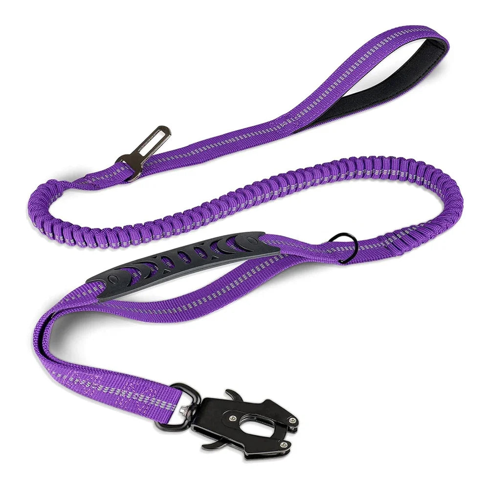Adjustable Tactical Bungee Dog Leash Heavy Duty Reflective Seatbelt Lead